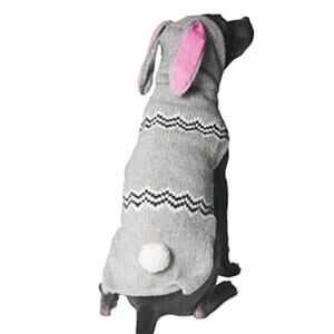 CHILLY DOG Gray Wool Fair Isle Hand Made Knitted Bunny Winter Sweater Costume
